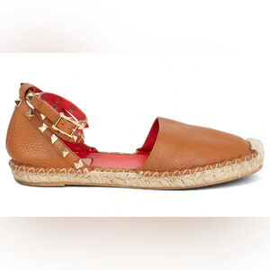 Valentino Double Wrap Leather Espadrilles Camel Size EU 40/US 10